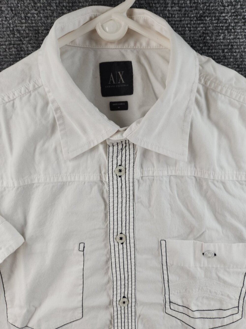 Armani Cotton Point White Medium Short Sleeve Shirt Luxury Embroidery Mens